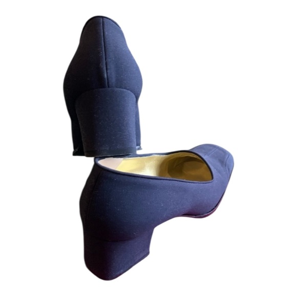 Vintage 90s BRUNO MAGLI Navy Square Toe Chunky Block Heels & Shoe Dust Bag - 7 B - Picture 13 of 16